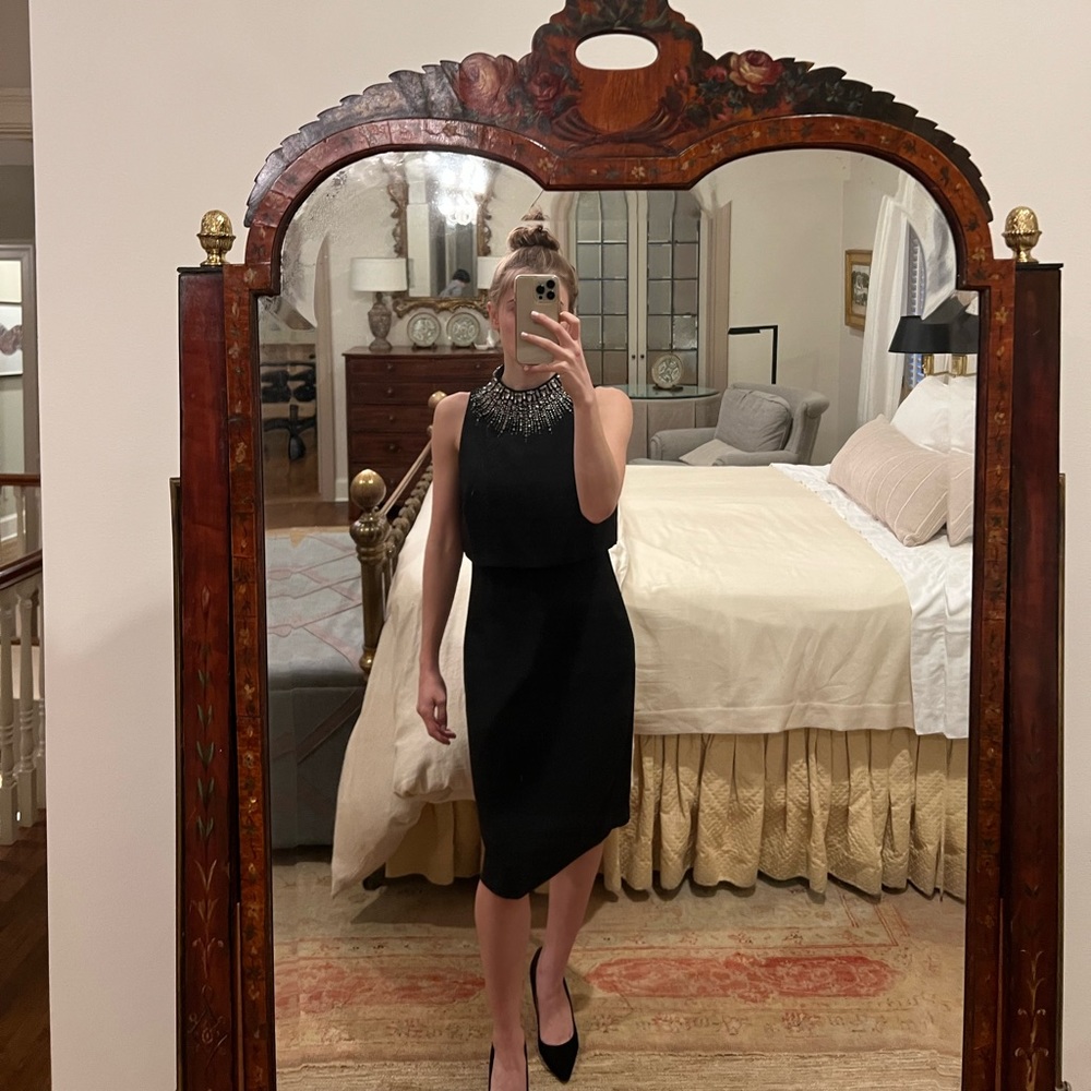 Jeweled High Neck Black Cocktail Dress